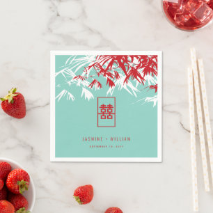 Turquoise Bamboo Leaves Double Xi Chinese Wedding Napkin