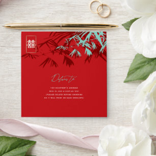 Turquoise Bamboo Leaves Shuang Xi Chinese Wedding Envelope