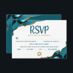 Turquoise Bar Mitzvah Agate Script Bold Modern RSVP Card<br><div class="desc">Be proud, rejoice and celebrate this milestone of your favourite Bar Mitzvah with this cool, unique, modern, personalized RSVP insert card for your event! Dark teal script typography overlays a simple, clean white background with turquoise blue agate rocks accented with faux gold veins. Personalize the custom text with the “reply...</div>