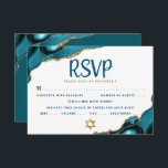 Turquoise Bar Mitzvah Agate Script Bold Modern RSVP Card<br><div class="desc">Be proud, rejoice and celebrate this milestone of your favourite Bar Mitzvah with this cool, unique, modern, personalized RSVP insert card for your event! Dark teal script typography overlays a simple, clean white background with turquoise blue agate rocks accented with faux gold veins. Personalize the custom text with the “reply...</div>