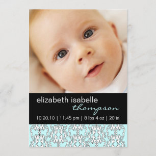 Turquoise Baroque Baby Girl Faire-part photo