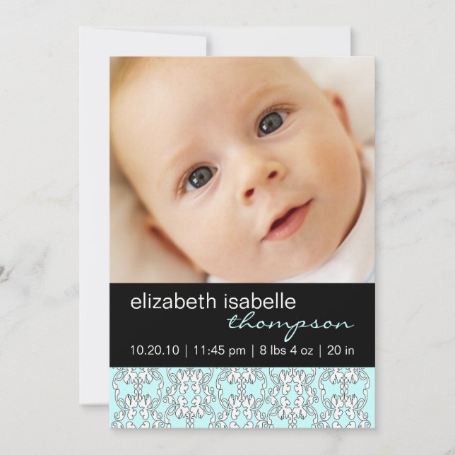 Turquoise Baroque Baby Girl Faire-part photo (Devant)