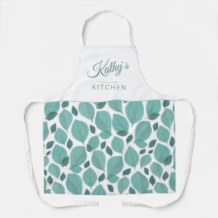 Turquoise Basil Herb Leaf Pattern Botanical Name Apron