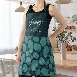Turquoise Basil Herb Leaf Pattern Botanical Name Apron<br><div class="desc">Dark Turquoise Basil Herb Leaf Pattern Botanical Name Apron. Basil leaves in a pattern in dark turquoise. Add your name.</div>