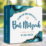 Turquoise Bat Mitzvah Agate Gold Script Keepsake Binder<br><div class="desc">Let your favourite Bat Mitzvah be proud, rejoice and celebrate her milestone with this stunning keepsake scrapbook memory album. Dark teal blue script typography and a faux gold Star of David overlay a simple, clean white background with turquoise blue agate rocks accented with faux gold veins. Additional agate rocks and...</div>