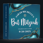 Turquoise Bat Mitzvah Agate Ombre Script Keepsake Binder<br><div class="desc">Let your favourite Bat Mitzvah be proud, rejoice and celebrate her milestone with this stunning keepsake scrapbook memory album. White calligraphy script, bold white sans serif typography, and a faux gold Star of David overlay a deep turquoise teal blue ombre background with turquoise blue agate accented with faux gold veins....</div>