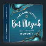 Turquoise Bat Mitzvah Agate Ombre Script Keepsake Binder<br><div class="desc">Let your favourite Bat Mitzvah be proud, rejoice and celebrate her milestone with this stunning keepsake scrapbook memory album. White calligraphy script, bold white sans serif typography, and a faux gold Star of David overlay a deep turquoise teal blue ombre background with turquoise blue agate accented with faux gold veins....</div>