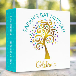 Turquoise Bat Mitzvah Gold Tree of Life Keepsake Binder