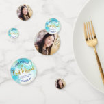 Turquoise Bat Mitzvah Photo Gold Script Watercolor Confetti<br><div class="desc">Add some extra style to your favourite Bat Mitzvah’s celebration party with this customizable photo table confetti! Stunning, modern, sparkly gold faux foil handwritten script, Star of David and tiny dots against a turquoise blue watercolor background on one side mix with your Bat Mitzvah’s photo on the other. Personalize the...</div>