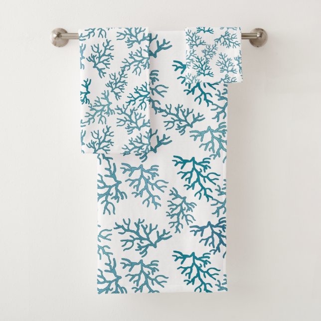 Turquoise Beach Coral Reefs Patterns  Bath Towel Set (Insitu)