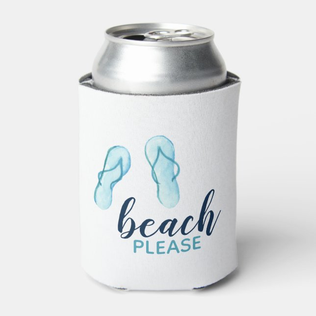Turquoise Beach Please Flip Flips Personalized Can Cooler (Can Front)