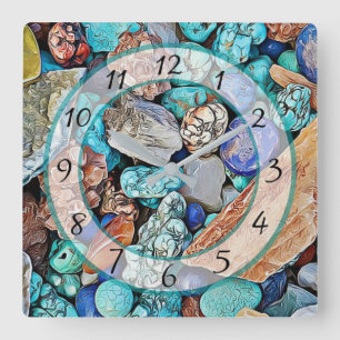 Turquoise Beach Stones Faux Stone Gem Clock