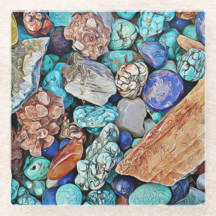 Turquoise Beach Stones Glass Coaster