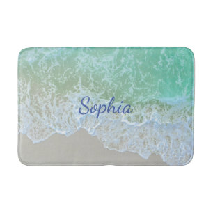 Turquoise Beach Wave, Blue Script Name or Monogram Bath Mat