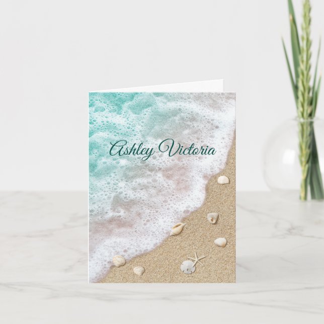 Turquoise Beach Waves Bat Mitzvah Thank You Card (Front)