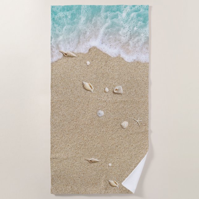 Turquoise Beach Waves Beach Towel (Front)