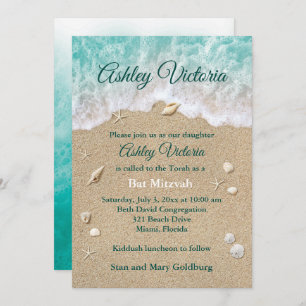 Turquoise Beach Waves Invitation Bat mitzvah