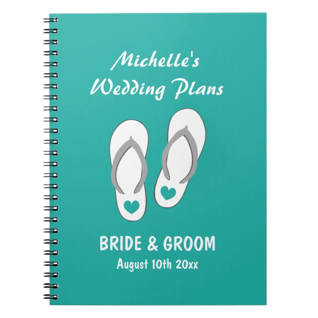 Turquoise beach wedding planner organizer notebook (Front)