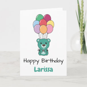 Turquoise Bear Flies Up With Colourful Balloons Ca Card