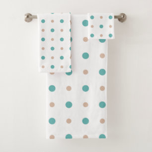 Turquoise, beige and white dots bath towel set