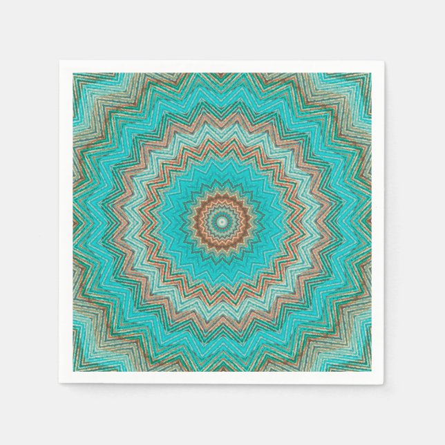Turquoise, beige circular pattern. Mandala. Napkin (Front)