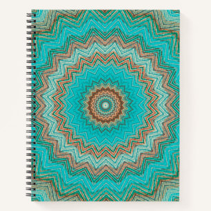 Turquoise, beige circular pattern. Mandala. Notebook