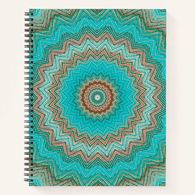 Turquoise, beige circular pattern. Mandala. Notebook (Front)