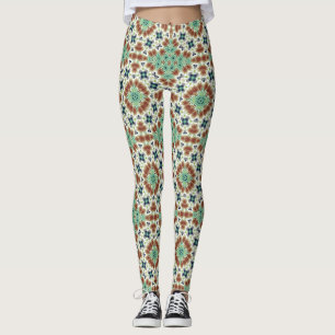 Turquoise beige colourful kaleidoscope ornament  leggings