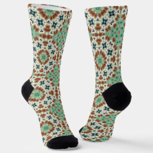 Turquoise beige colourful kaleidoscope ornament socks