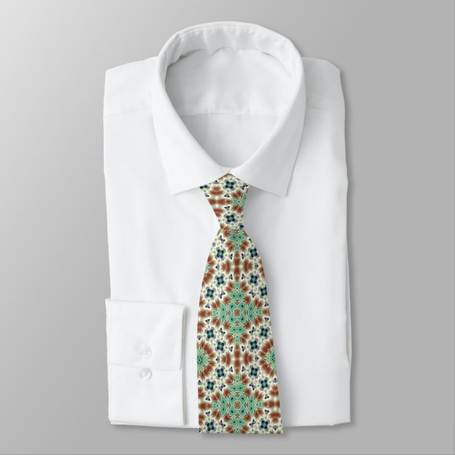 Turquoise beige colourful kaleidoscope ornament  tie (Tied)