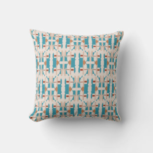 Turquoise Beige Orange Southwest Look Small Tiles Throw Pillow