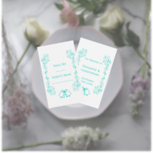 Turquoise Bells Scrollwork Design Wedding Place Card