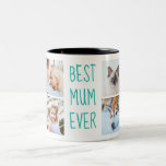 Turquoise | Best Mom Ever Custom Photo Mug<br><div class="desc">Vibrant Bright Turquoise light blue colour | Give it as gift to your mom! Photo Grid Handwritten Text Two-Tone Coffee Mug
Best Mom Ever Custom Photo Mug</div>