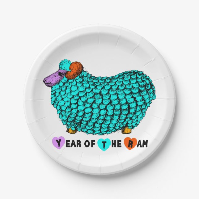 Turquoise Big Ram Chinese Zodiac paper plate (Front)