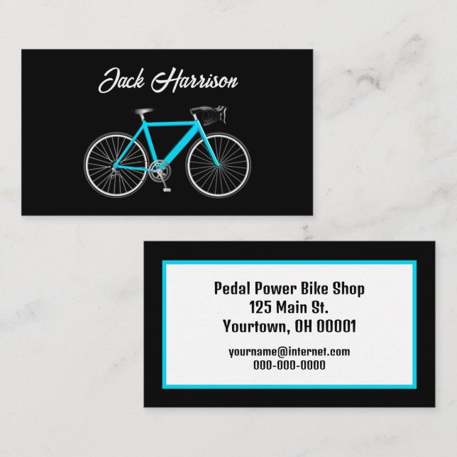 Turquoise Bike On Black Business Card (Front/Back)