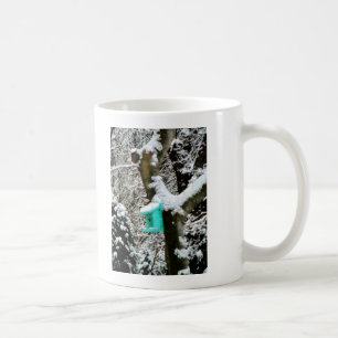 Turquoise Birdhouse in Winter Coffee Mug