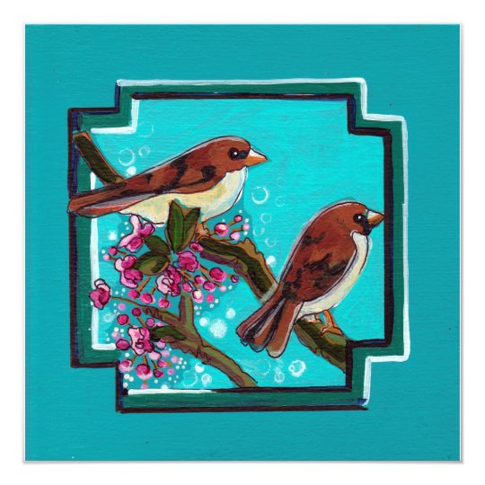 Turquoise birds paintings card