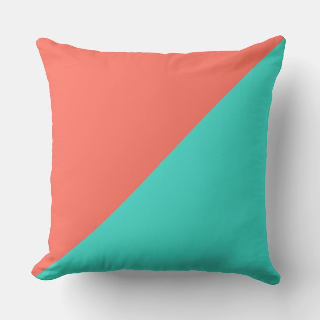 Turquoise & Bittersweet Solid Colour Background Throw Pillow (Front)