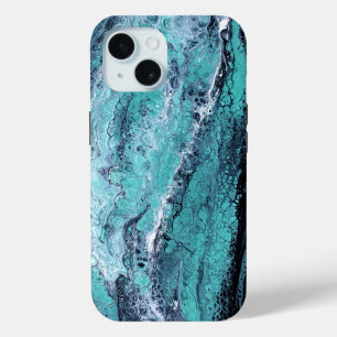 Turquoise & Black Abstract Marble  iPhone 15 Case