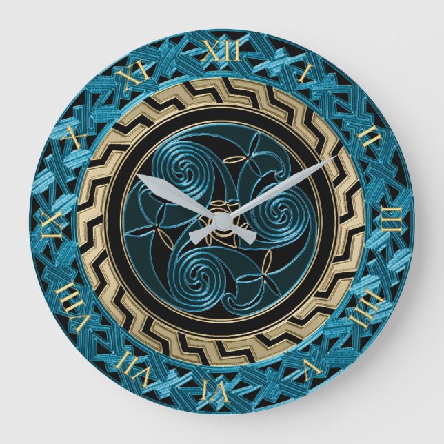 Turquoise Black and Gold Celtic Triskele Clock (Front)