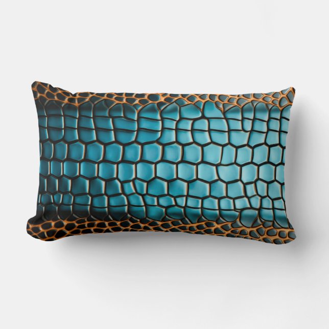 Turquoise Black and Gold Reptile Scale Pattern Lumbar Pillow (Front)