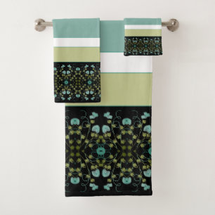 Turquoise Black And White  Bath Towel Set