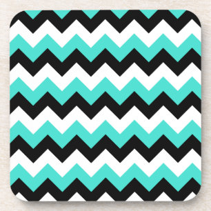 Turquoise Black and White Chevron Coaster
