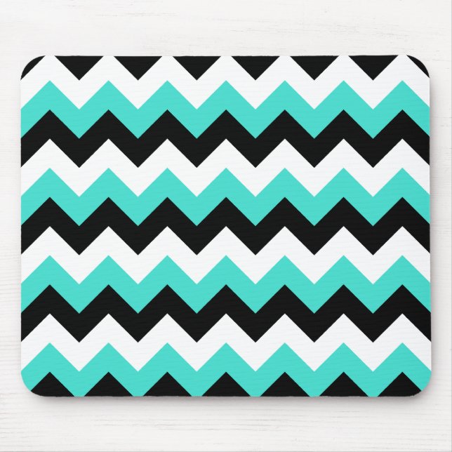 Turquoise Black and White Chevron Mouse Pad (Front)