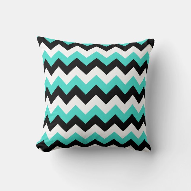 Turquoise Black and White Chevron Throw Pillow (Front)
