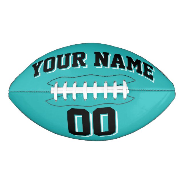TURQUOISE BLACK AND WHITE Custom Football (Front)