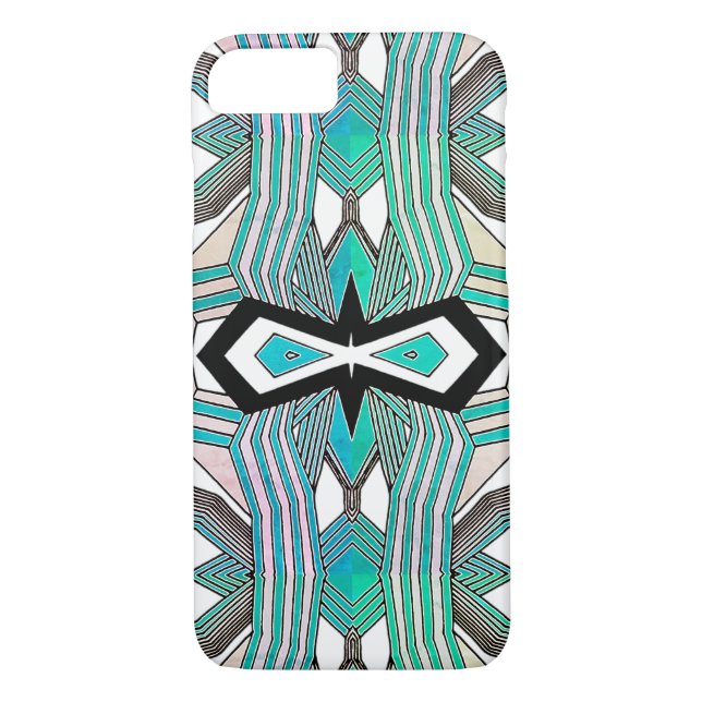 Turquoise, Black and White Geometrical Line Art Case-Mate iPhone Case (Back)
