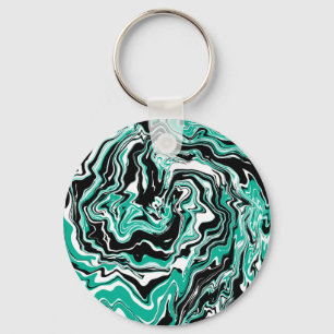 Turquoise, Black and White Marble Fluid Art  Keychain