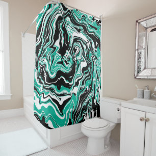 Turquoise, Black and White Swirls Marble like