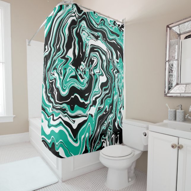 Turquoise, Black and White Swirls Marble like  (In Situ)